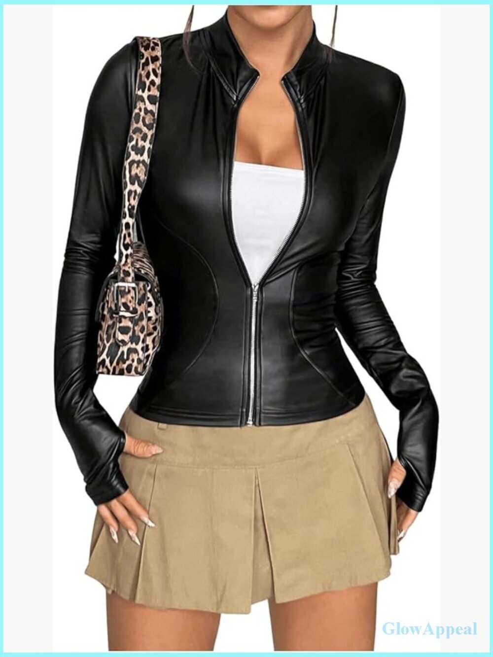 Faux Leather Jacket Zip Up Long Sleeve Winter Coat Outerwear Women's